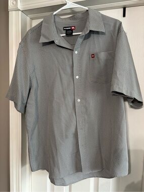 Tony Hawk Men's Short-Sleeve Gray Micro-Check Button-Down Shirt